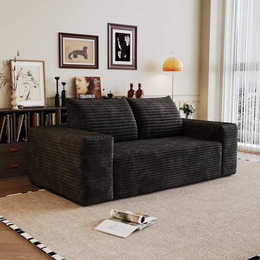 Black corduroy boneless sofa, 2-seat 63-inch, angled view in a living room — Black / 2-Seat (63"W)