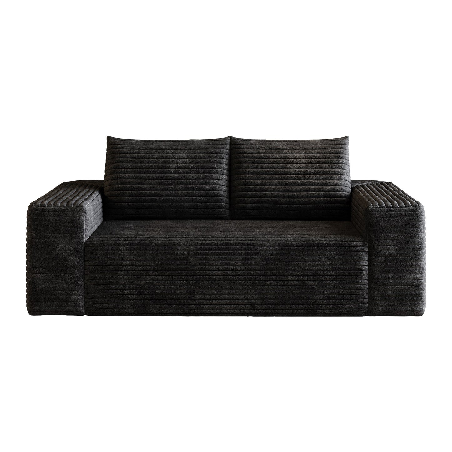 Black corduroy boneless sofa front view on a white background, 2-seat 63-inch — Black / 2-Seat (63"W)