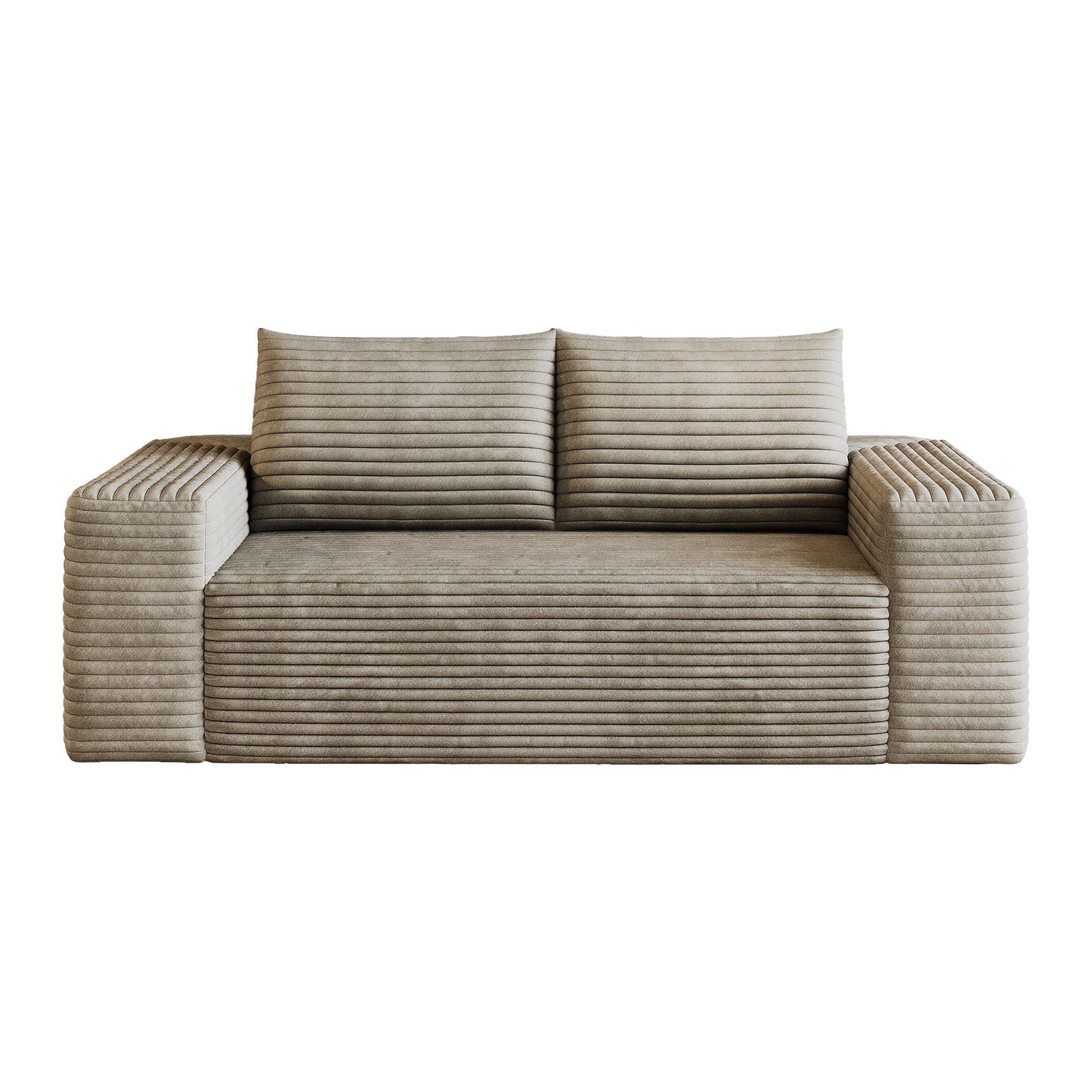 Camel corduroy boneless sofa front view on a white background, 2-seat 63-inch — Camel / 2-Seat (63"W)