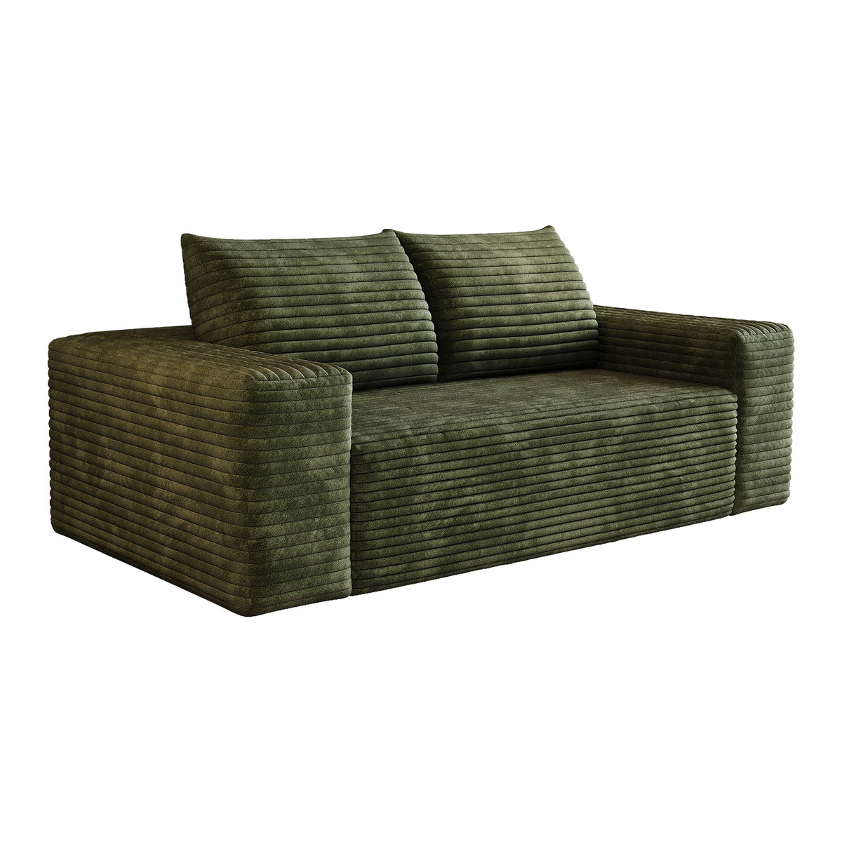 Green corduroy boneless sofa seen at 45 degrees, full 2-seat 63-inch frame-free foam body — Green / 2-Seat (63"W)