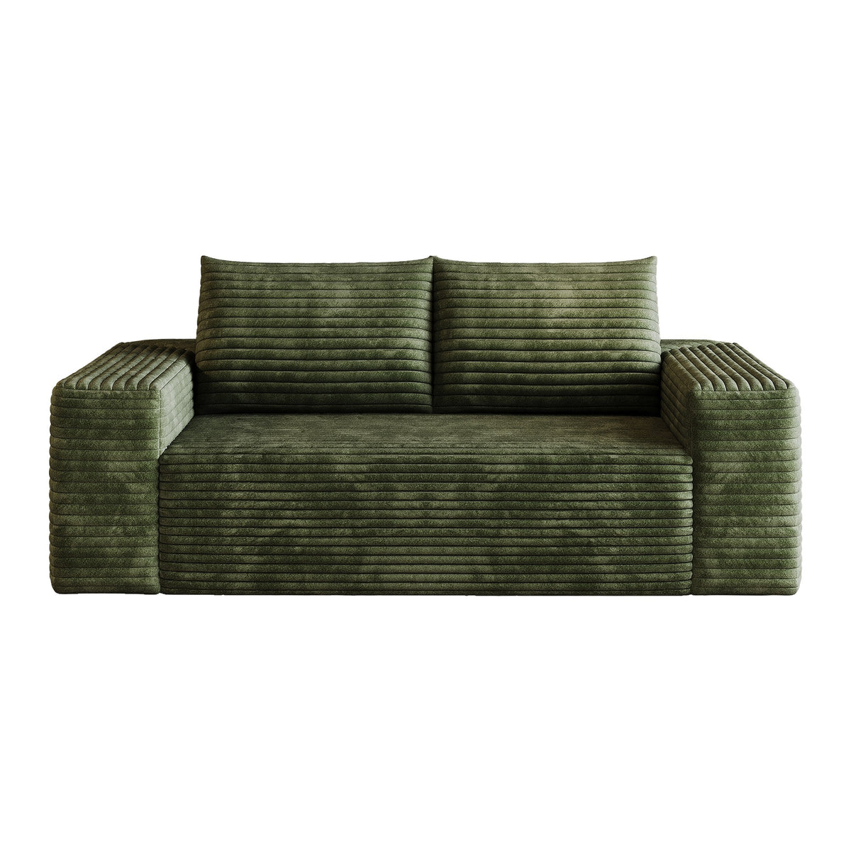Green corduroy boneless sofa front view on a white background, 2-seat 63-inch — Green / 2-Seat (63"W)