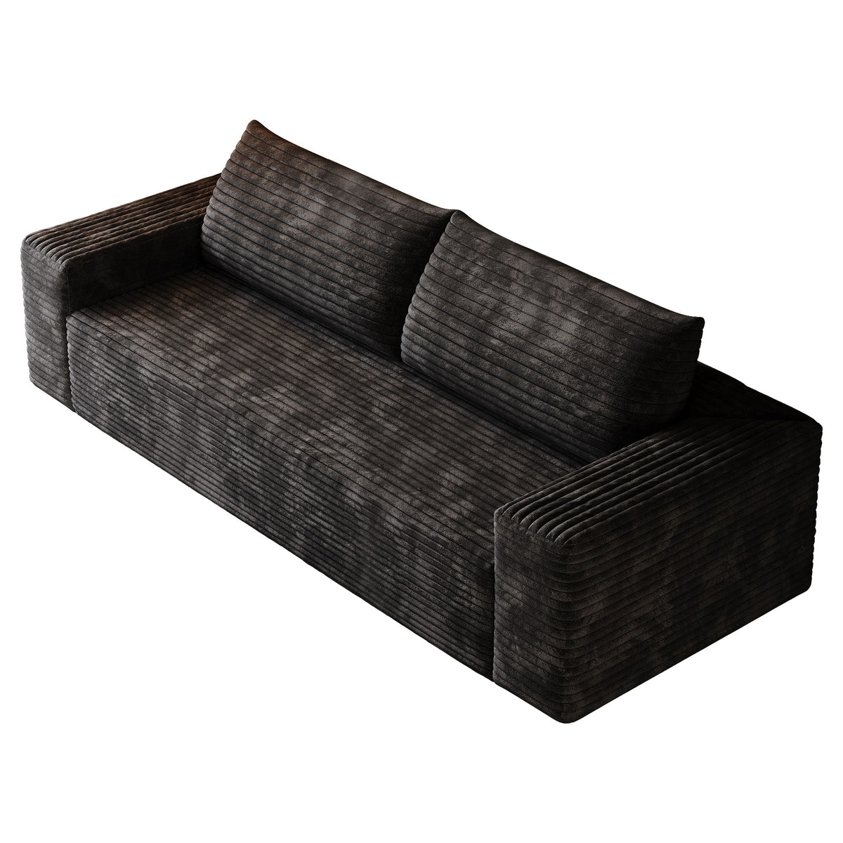 Black corduroy boneless sofa front view on a white background, 2-seat 71-inch — Black / 2-Seat (71"W)