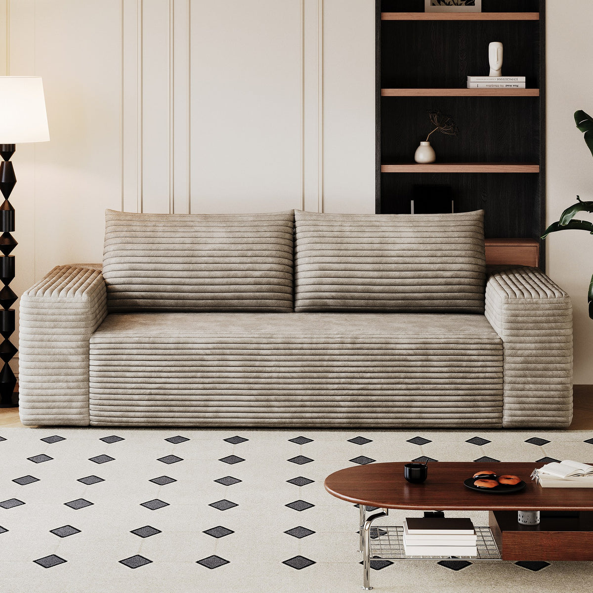 Camel corduroy boneless sofa, 2-seat 71-inch, angled view in a living room — Camel / 2-Seat (71"W)