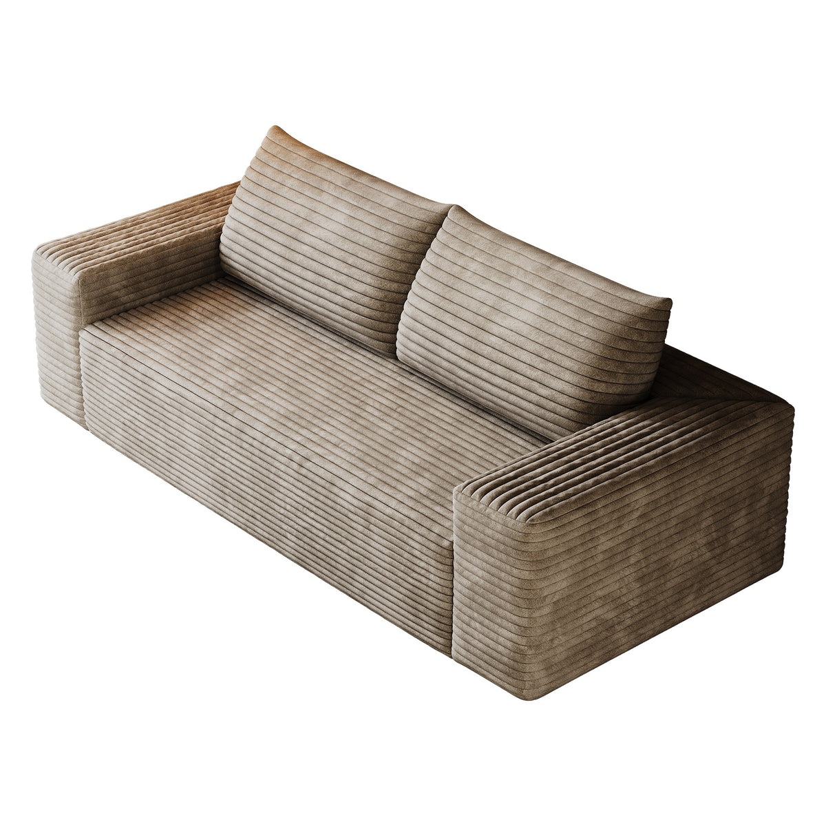 Camel corduroy boneless sofa front view on a white background, 2-seat 71-inch — Camel / 2-Seat (71"W)