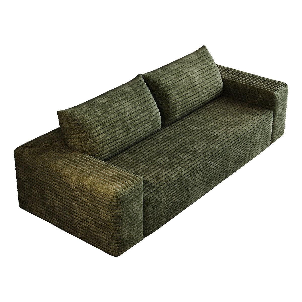 Green corduroy boneless sofa seen at 45 degrees, full 2-seat 71-inch frame-free foam body — Green / 2-Seat (71"W)