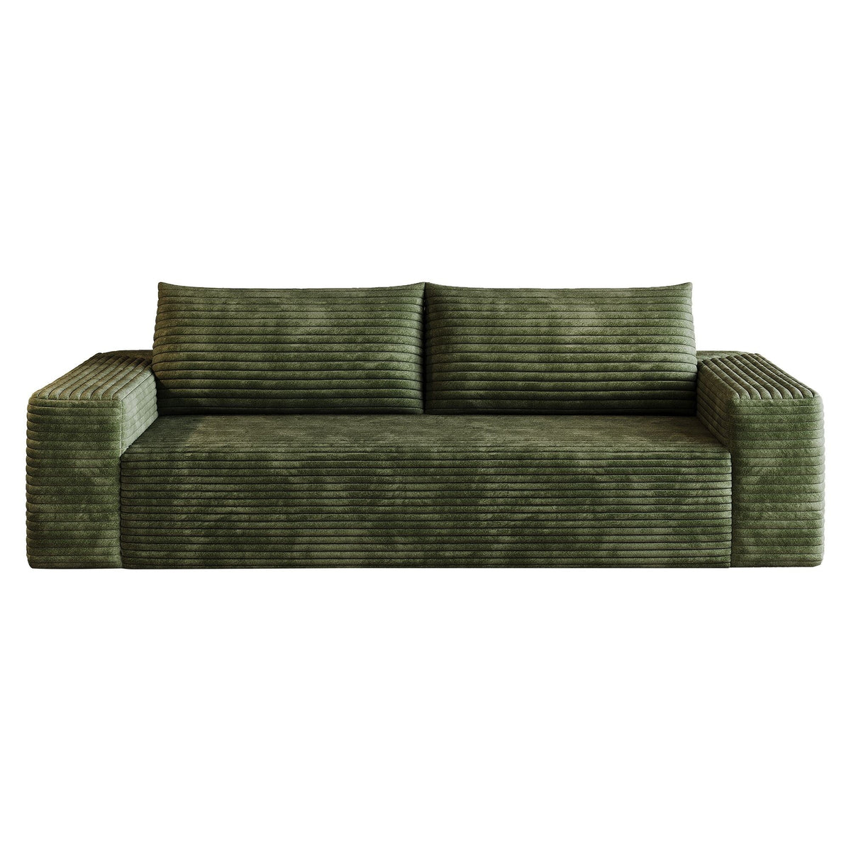 Green corduroy boneless sofa front view on a white background, 2-seat 71-inch — Green / 2-Seat (71"W)