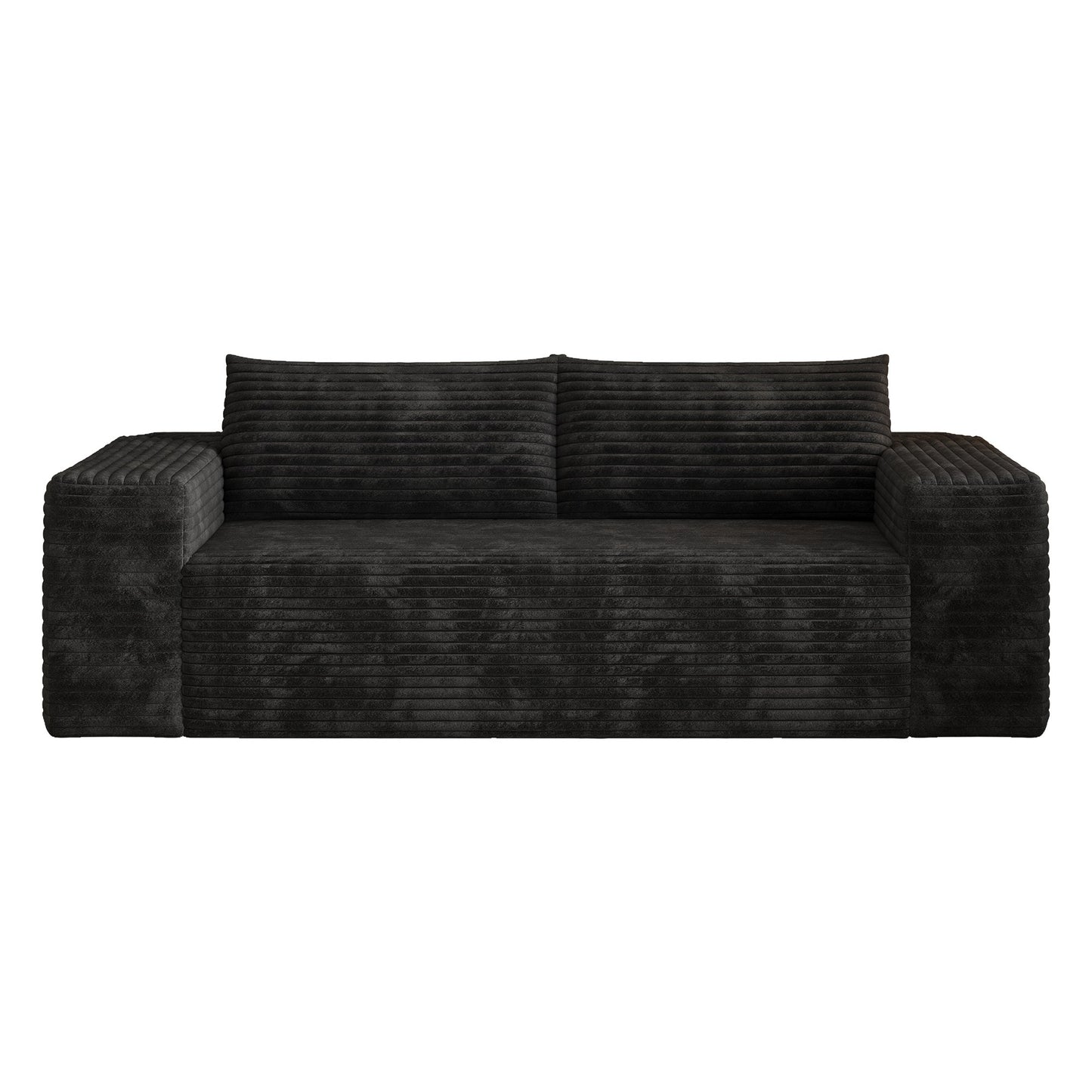 Black corduroy boneless sofa front view on a white background, 3-seat 78.8-inch — Black / 3-Seat