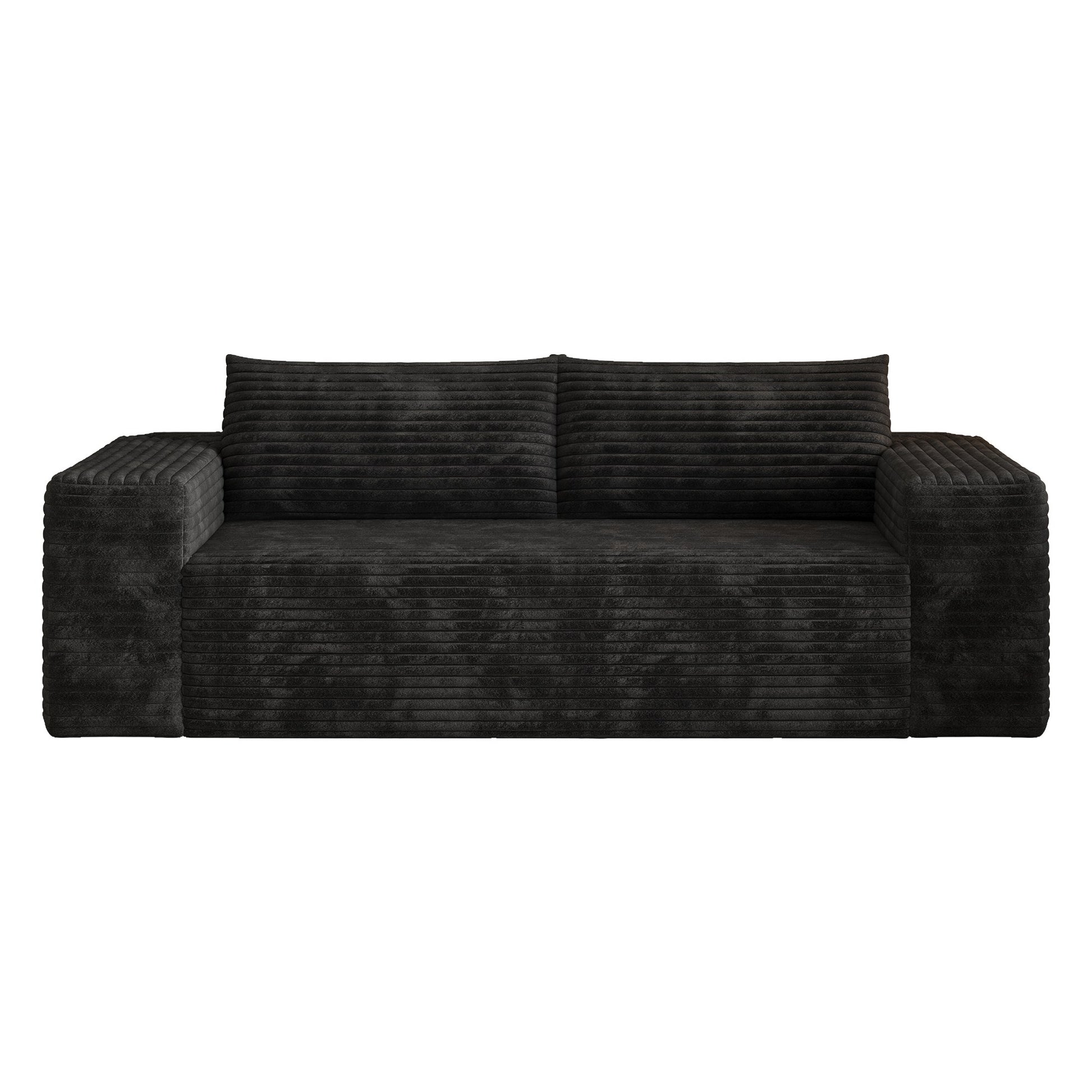 Black corduroy boneless sofa front view on a white background, 3-seat 78.8-inch — Black / 3-Seat