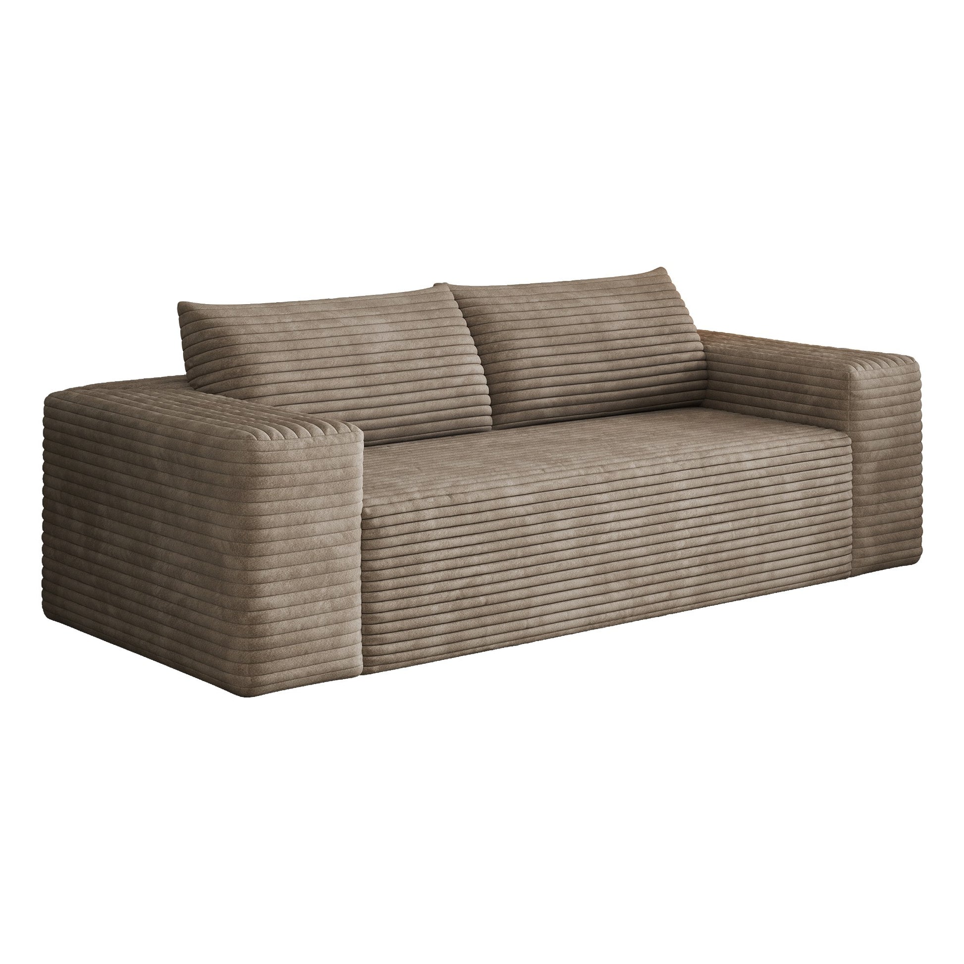 Camel corduroy boneless sofa seen at 45 degrees, full 3-seat 78.8-inch frame-free foam body — Camel / 3-Seat