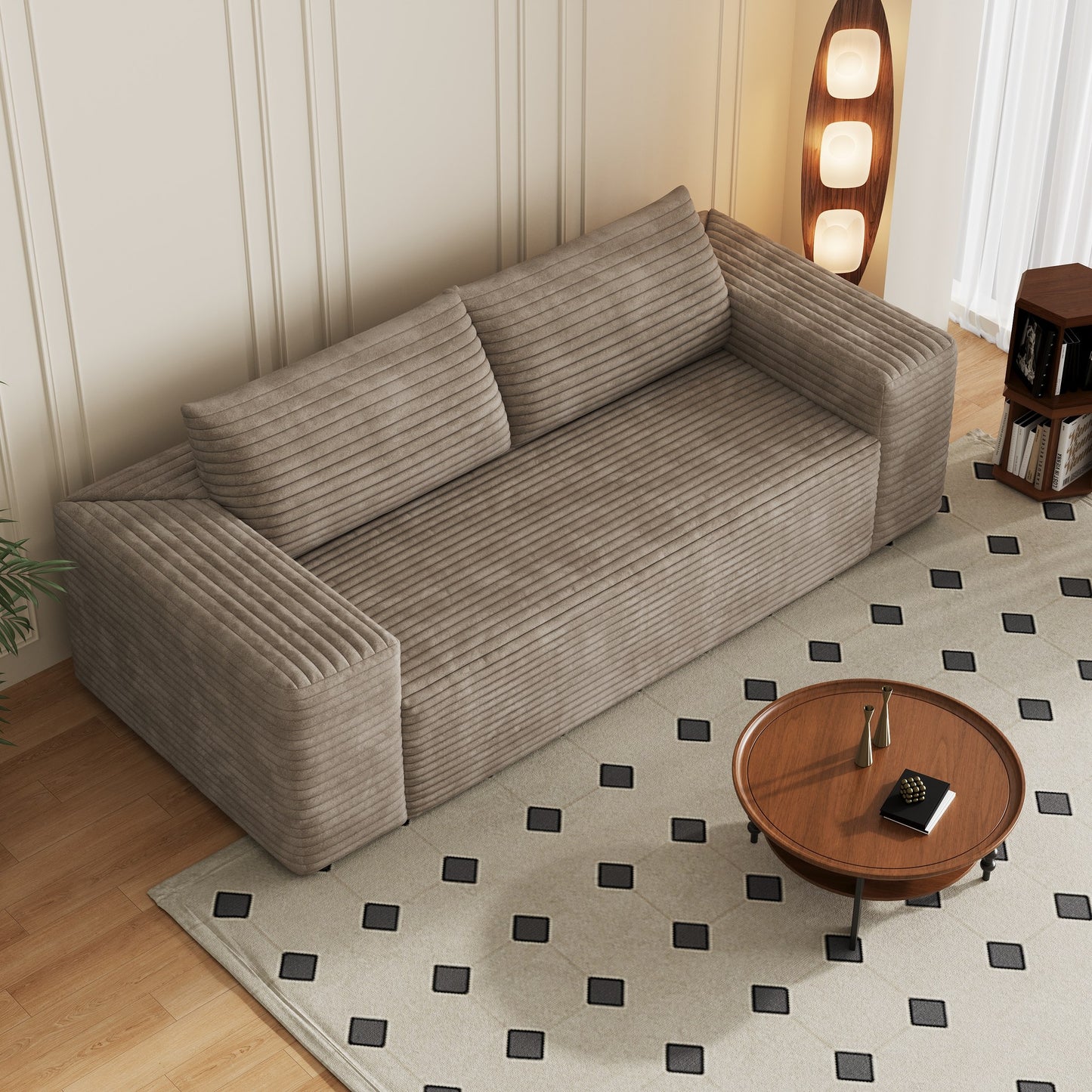 Camel corduroy boneless sofa, 3-seat 78.8-inch, angled view in a living room — Camel / 3-Seat