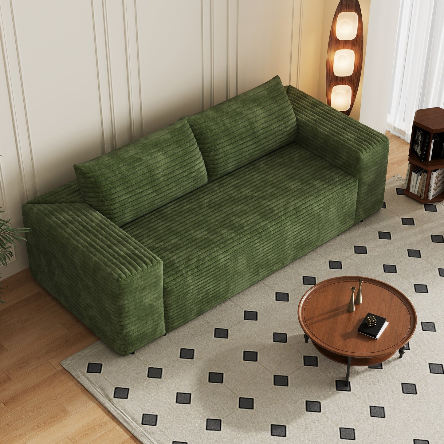 Green corduroy boneless sofa, 3-seat 78.8-inch, angled view in a living room — Green / 3-Seat