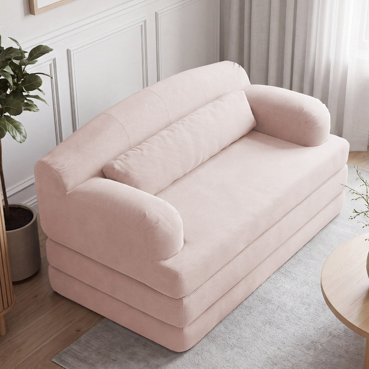 Corduroy Boneless Sofa Bed — 2-Seat, 57"W — Baby Pink
