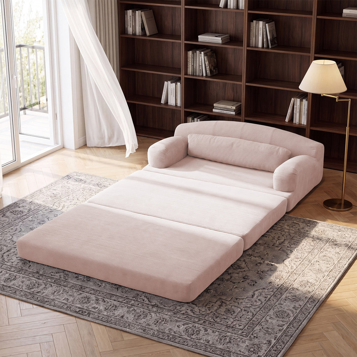 Corduroy Boneless Sofa Bed — 2-Seat, 57"W — Baby Pink