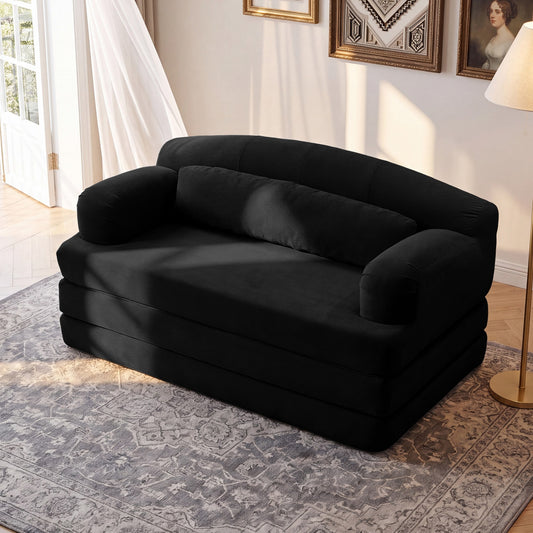 Corduroy Boneless Sofa Bed — 2-Seat, 57"W — Black