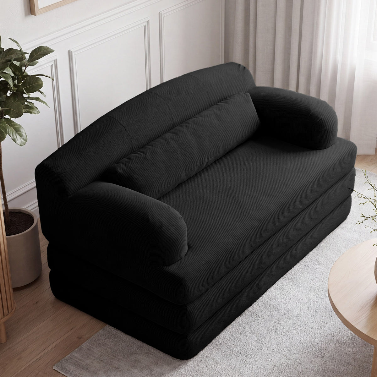 Corduroy Boneless Sofa Bed — 2-Seat, 57"W — Black