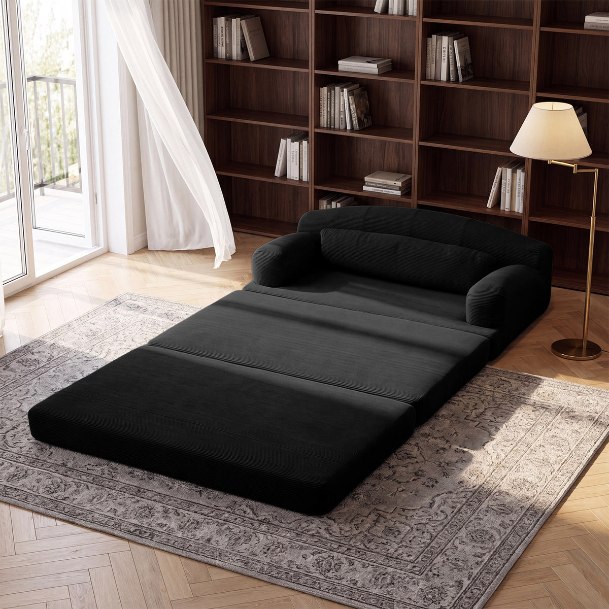 Corduroy Boneless Sofa Bed — 2-Seat, 57"W — Black