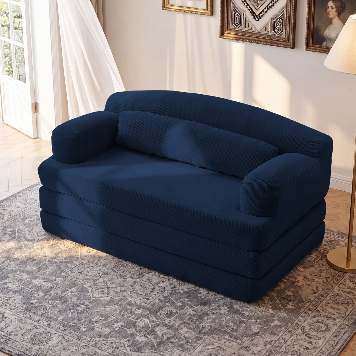 Corduroy Boneless Sofa Bed — 2-Seat, 57"W — Blue
