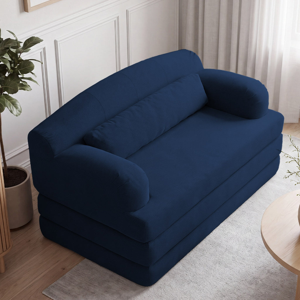 Corduroy Boneless Sofa Bed — 2-Seat, 57"W — Blue