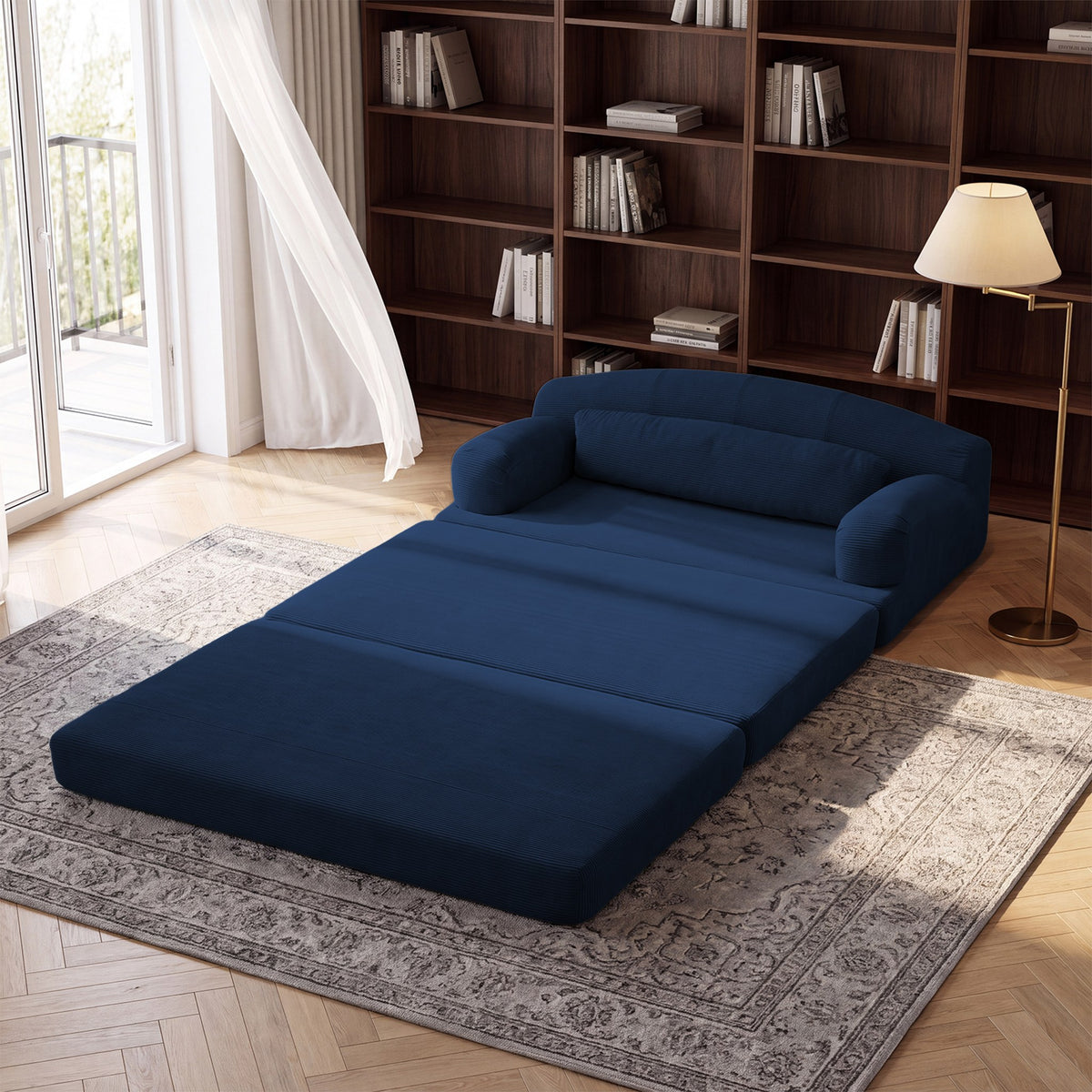 Corduroy Boneless Sofa Bed — 2-Seat, 57"W — Blue