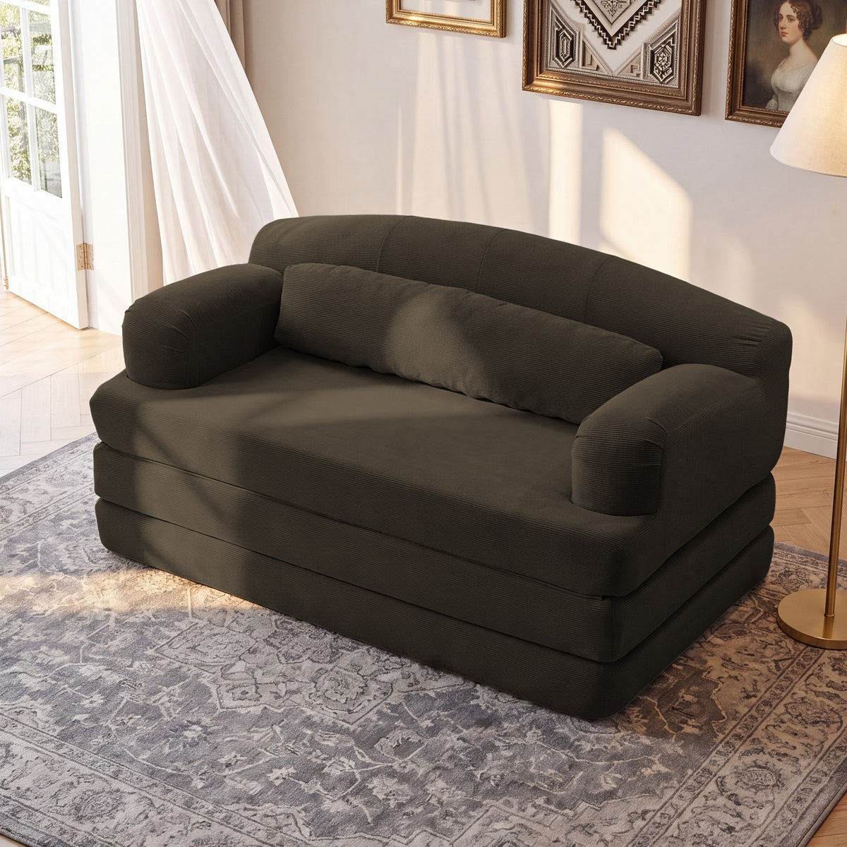 Corduroy Boneless Sofa Bed — 2-Seat, 57"W — Brown