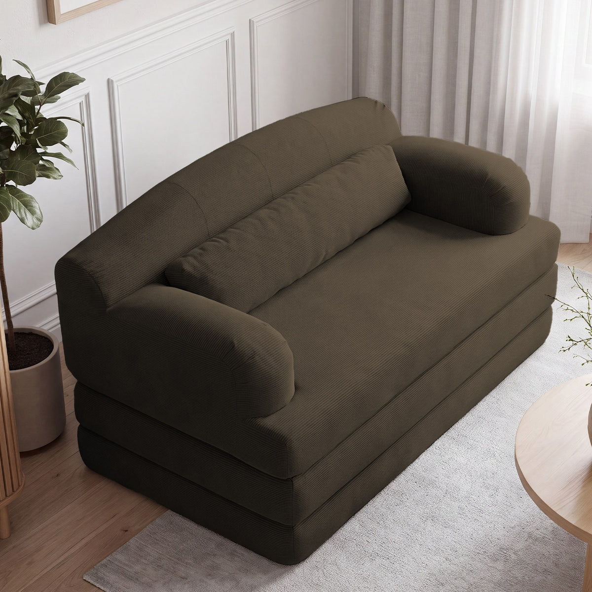 Corduroy Boneless Sofa Bed — 2-Seat, 57"W — Brown