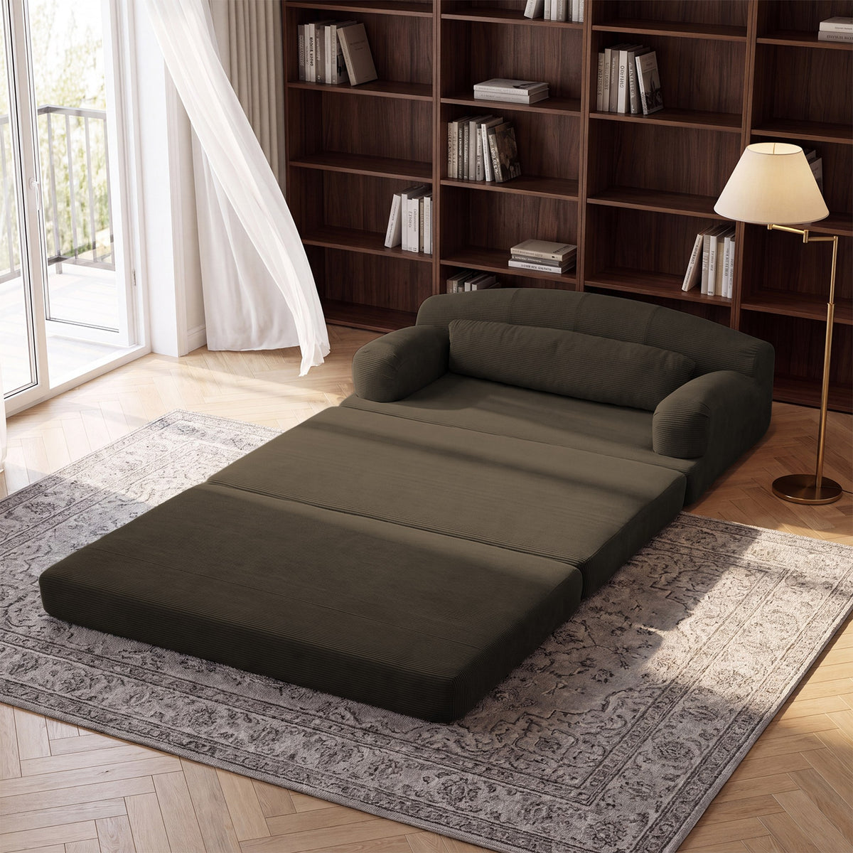 Corduroy Boneless Sofa Bed — 2-Seat, 57"W — Brown