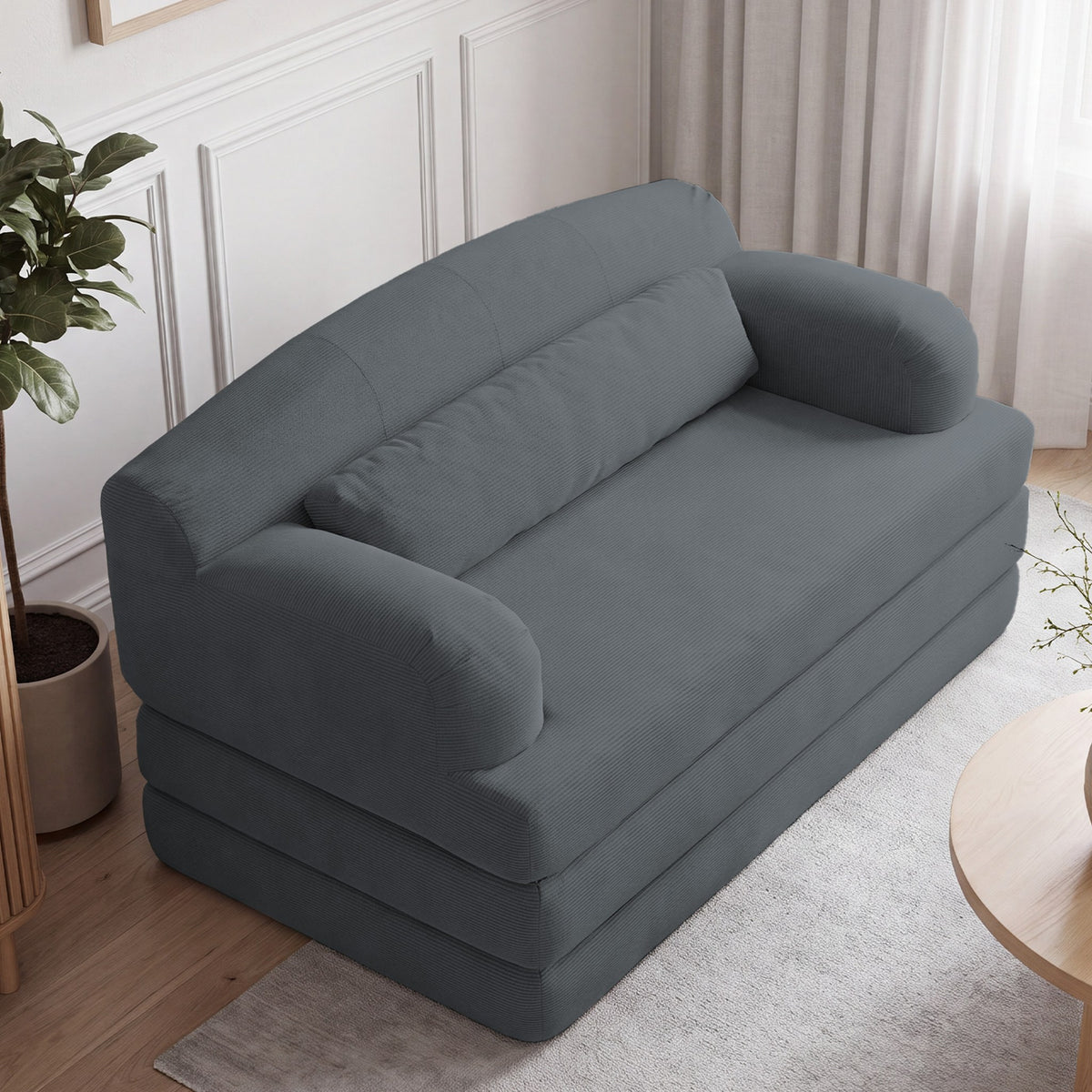 Corduroy Boneless Sofa Bed — 2-Seat, 57"W — Dark Gray