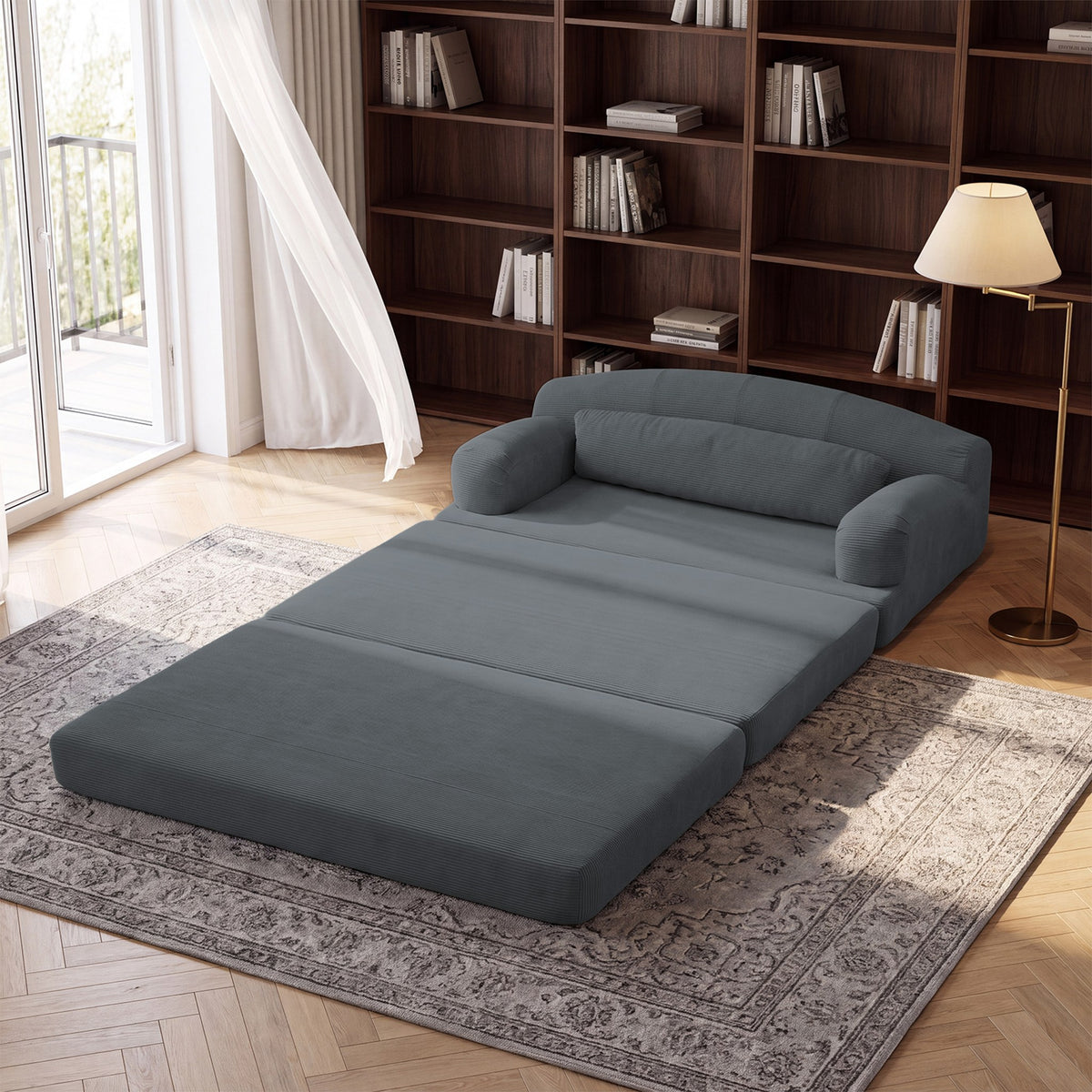 Corduroy Boneless Sofa Bed — 2-Seat, 57"W — Dark Gray