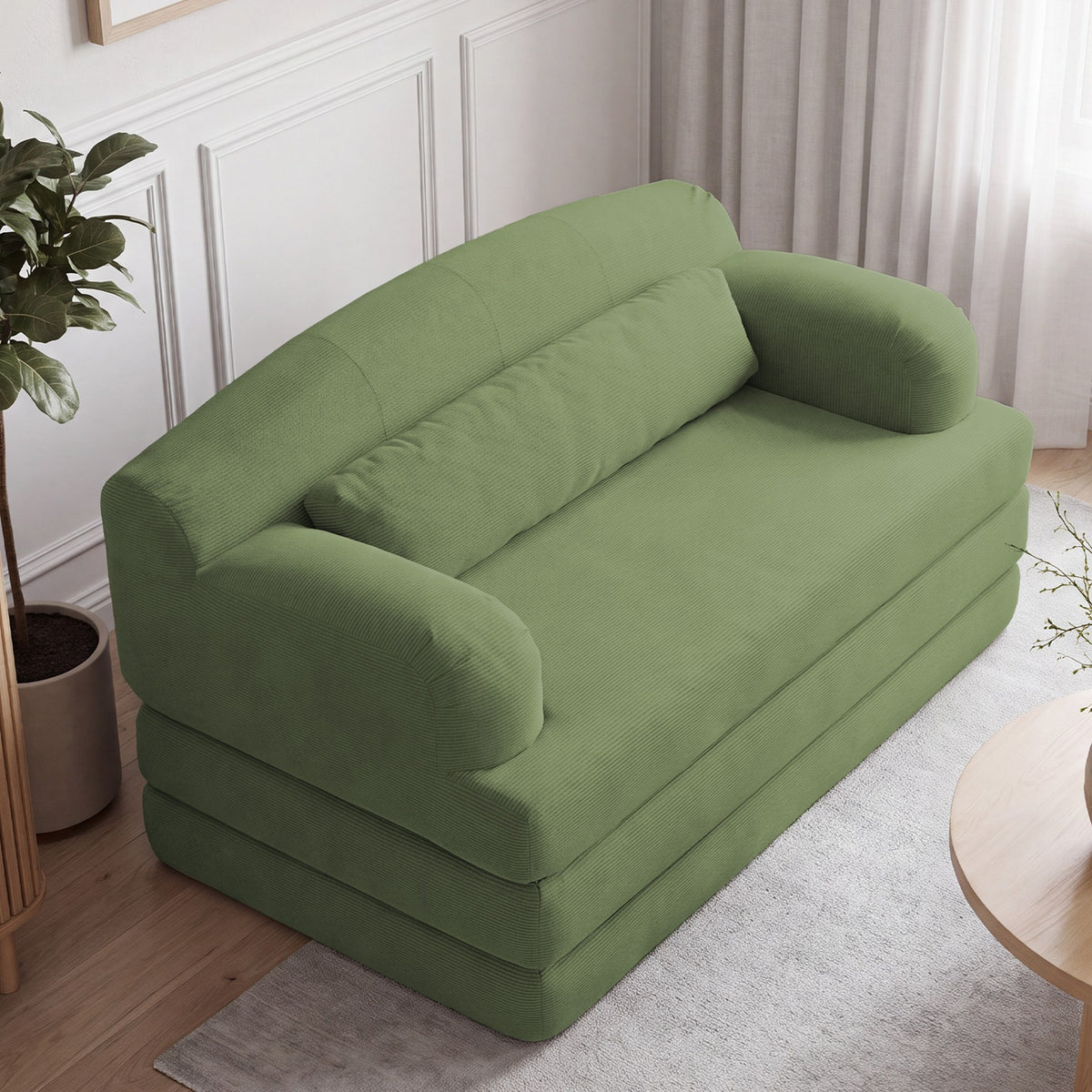 Corduroy Boneless Sofa Bed — 2-Seat, 57"W — Grayish Green