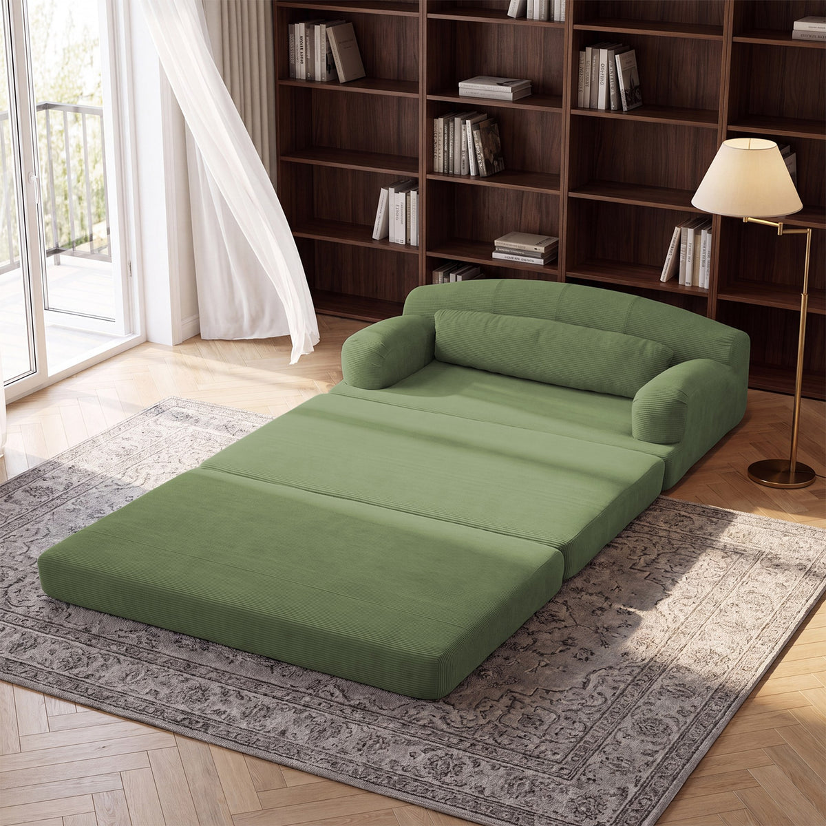 Corduroy Boneless Sofa Bed — 2-Seat, 57"W — Grayish Green