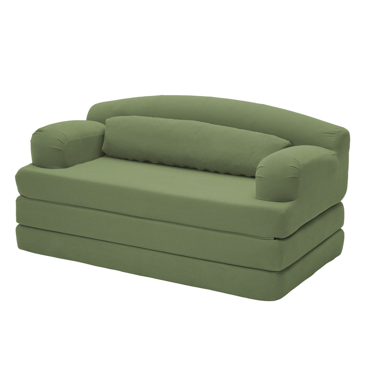 Corduroy Boneless Sofa Bed — 2-Seat, 57"W — Grayish Green