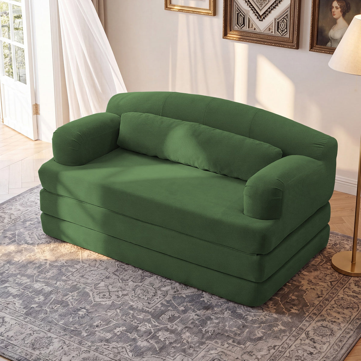 Corduroy Boneless Sofa Bed — 2-Seat, 57"W — Green