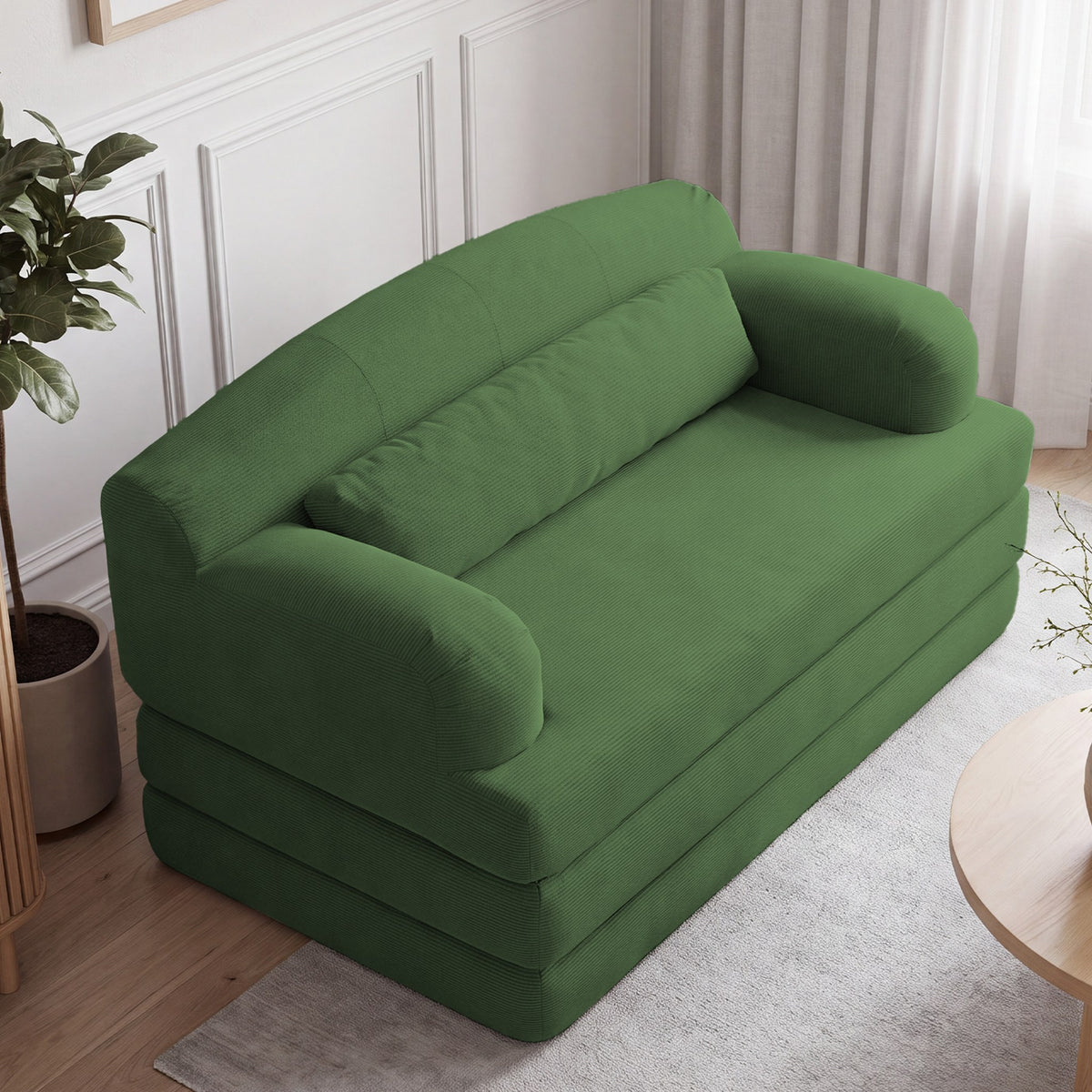 Corduroy Boneless Sofa Bed — 2-Seat, 57"W — Green