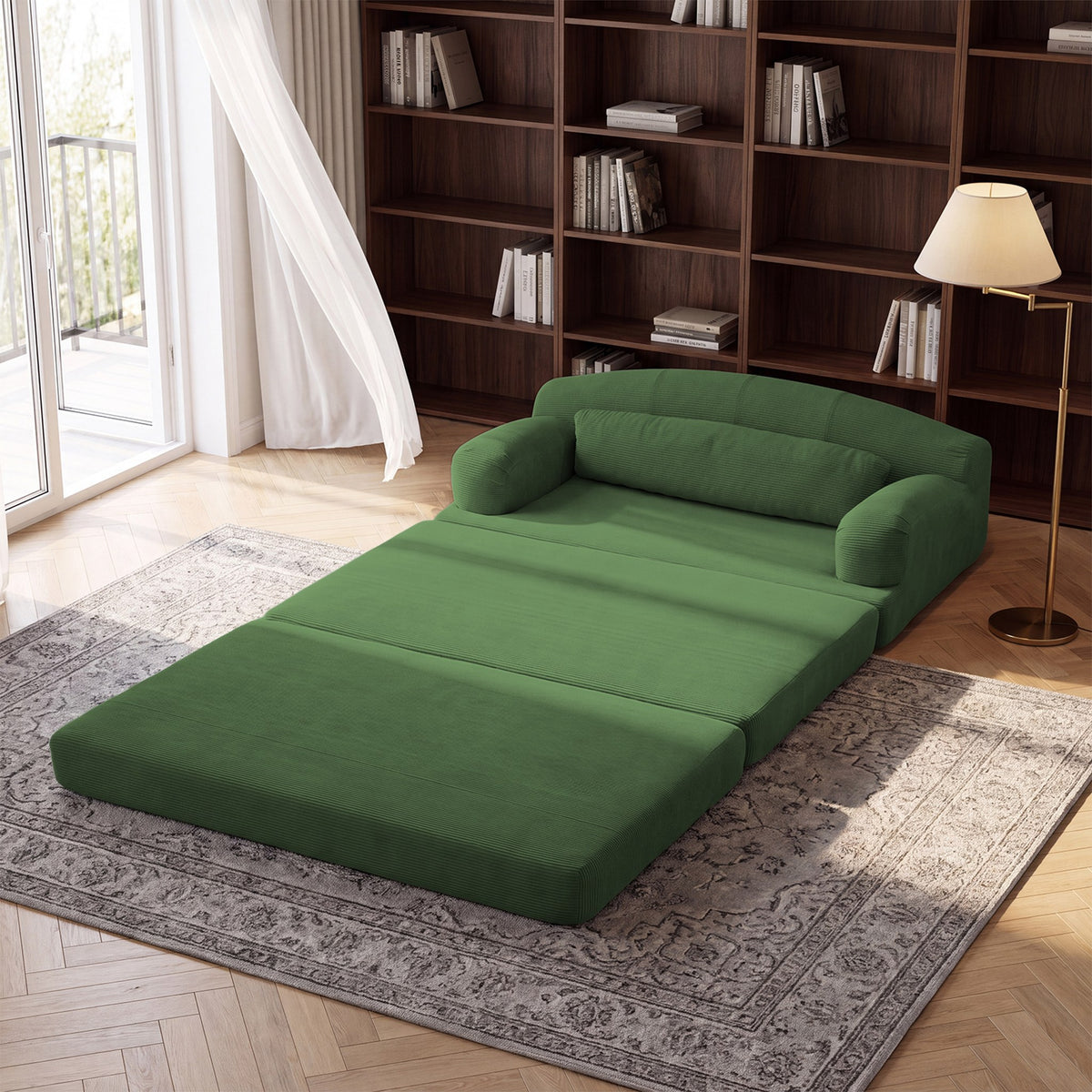 Corduroy Boneless Sofa Bed — 2-Seat, 57"W — Green