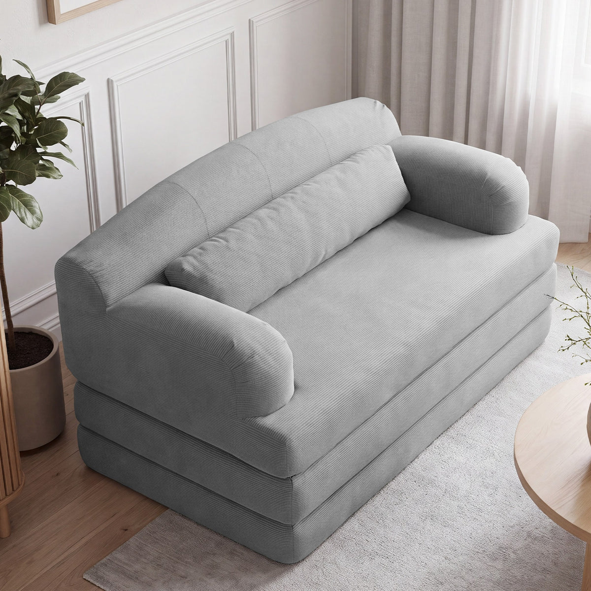 Corduroy Boneless Sofa Bed — 2-Seat, 57"W — Light Gray