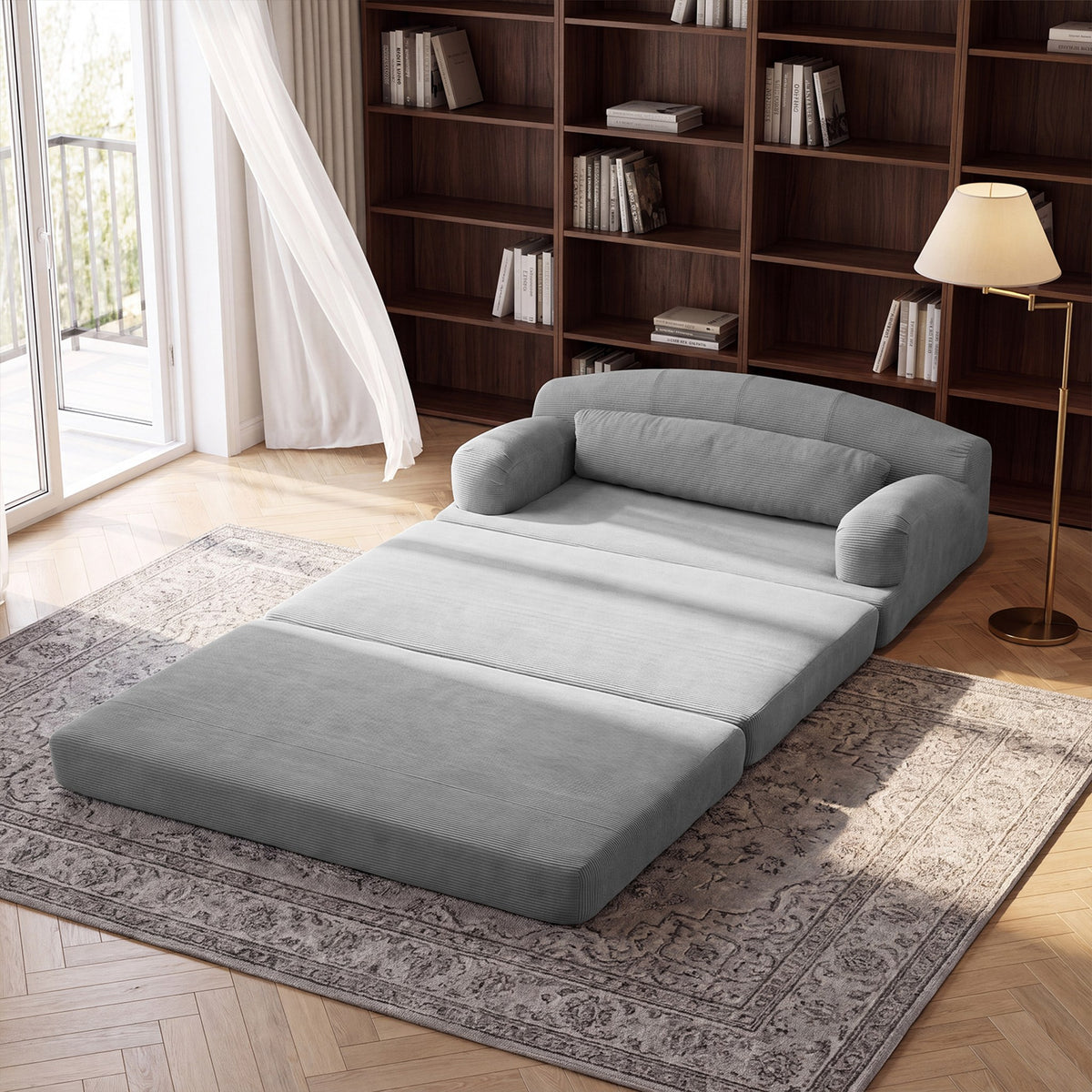 Corduroy Boneless Sofa Bed — 2-Seat, 57"W — Light Gray