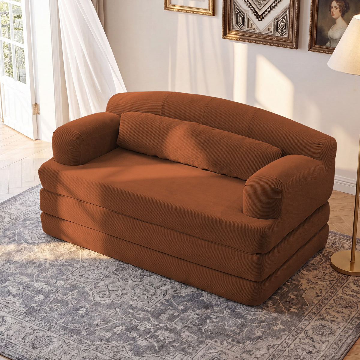 Corduroy Boneless Sofa Bed — 2-Seat, 57"W — Orange