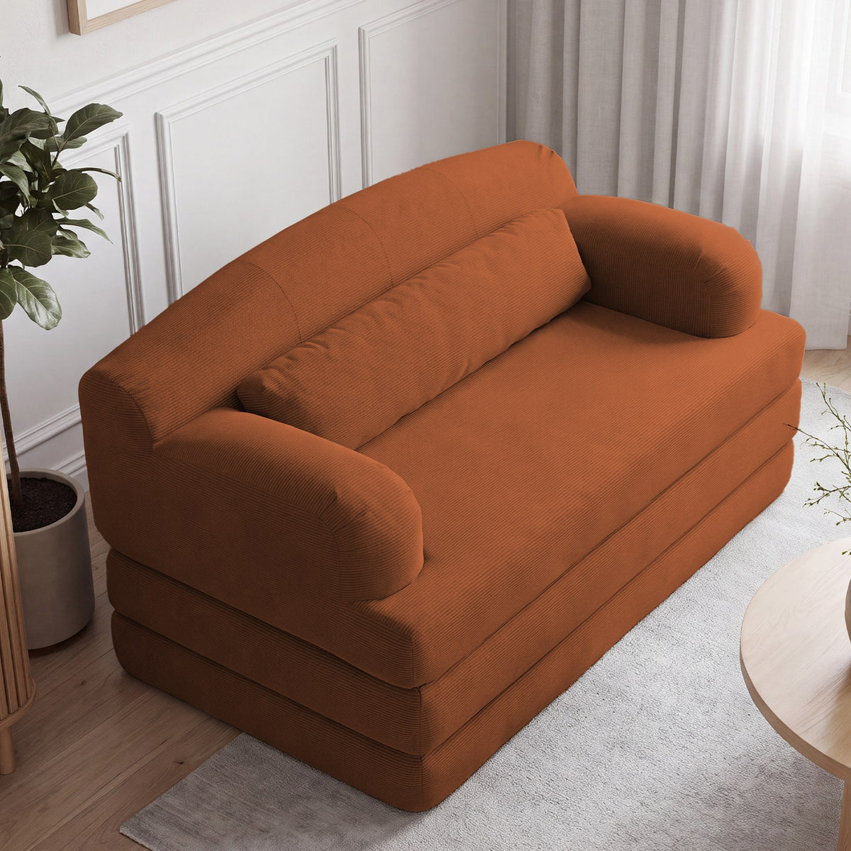 Corduroy Boneless Sofa Bed — 2-Seat, 57"W — Orange