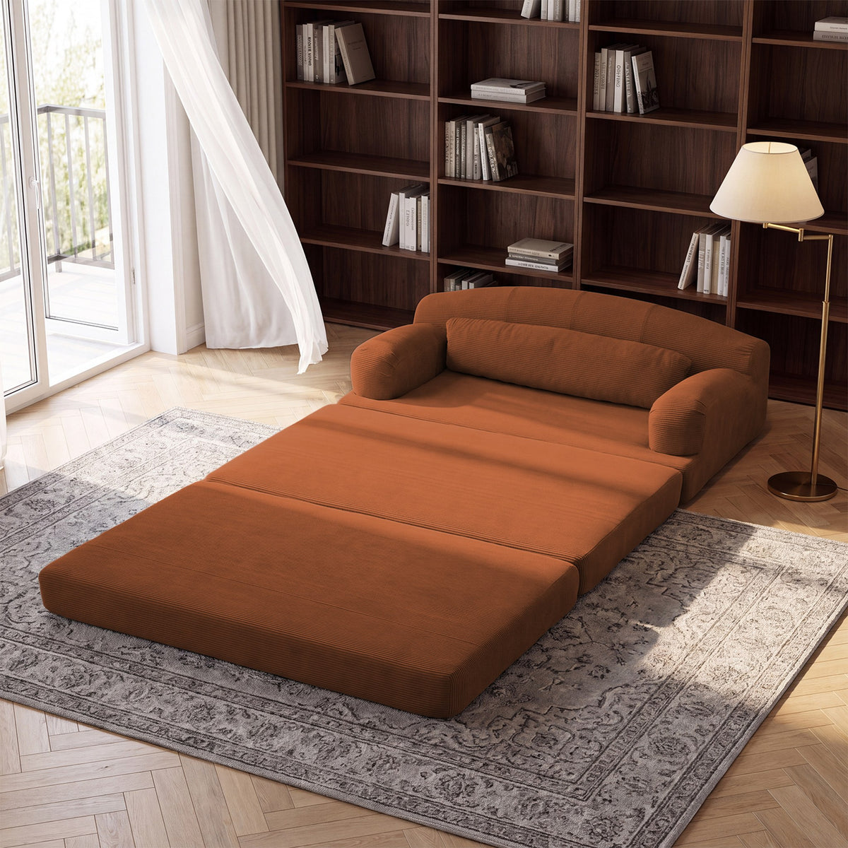Corduroy Boneless Sofa Bed — 2-Seat, 57"W — Orange