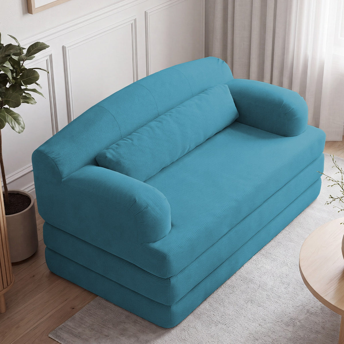 Corduroy Boneless Sofa Bed — 2-Seat, 57"W — Sky Blue