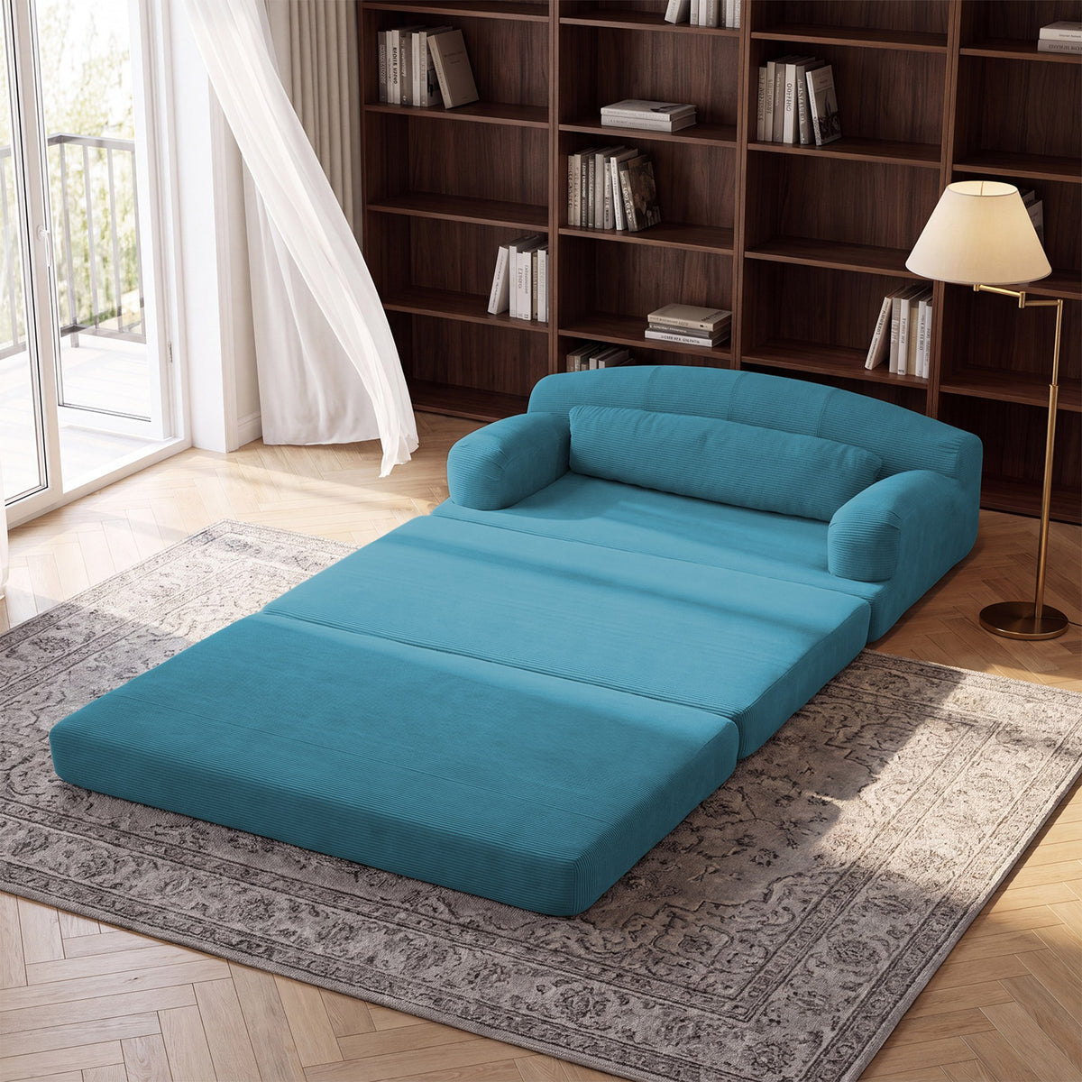 Corduroy Boneless Sofa Bed — 2-Seat, 57"W — Sky Blue