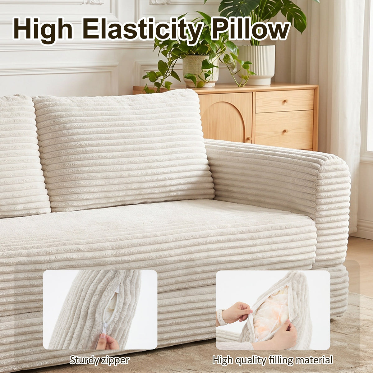 Corduroy Boneless Sofa Bed — 2-Seat, 76"W — Beige White
