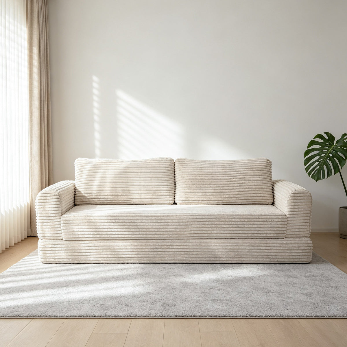 Corduroy Boneless Sofa Bed — 2-Seat, 76"W — Beige White