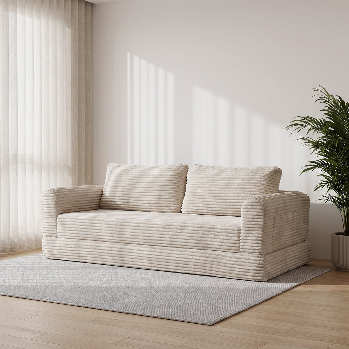 Corduroy Boneless Sofa Bed — 2-Seat, 76"W — Beige White