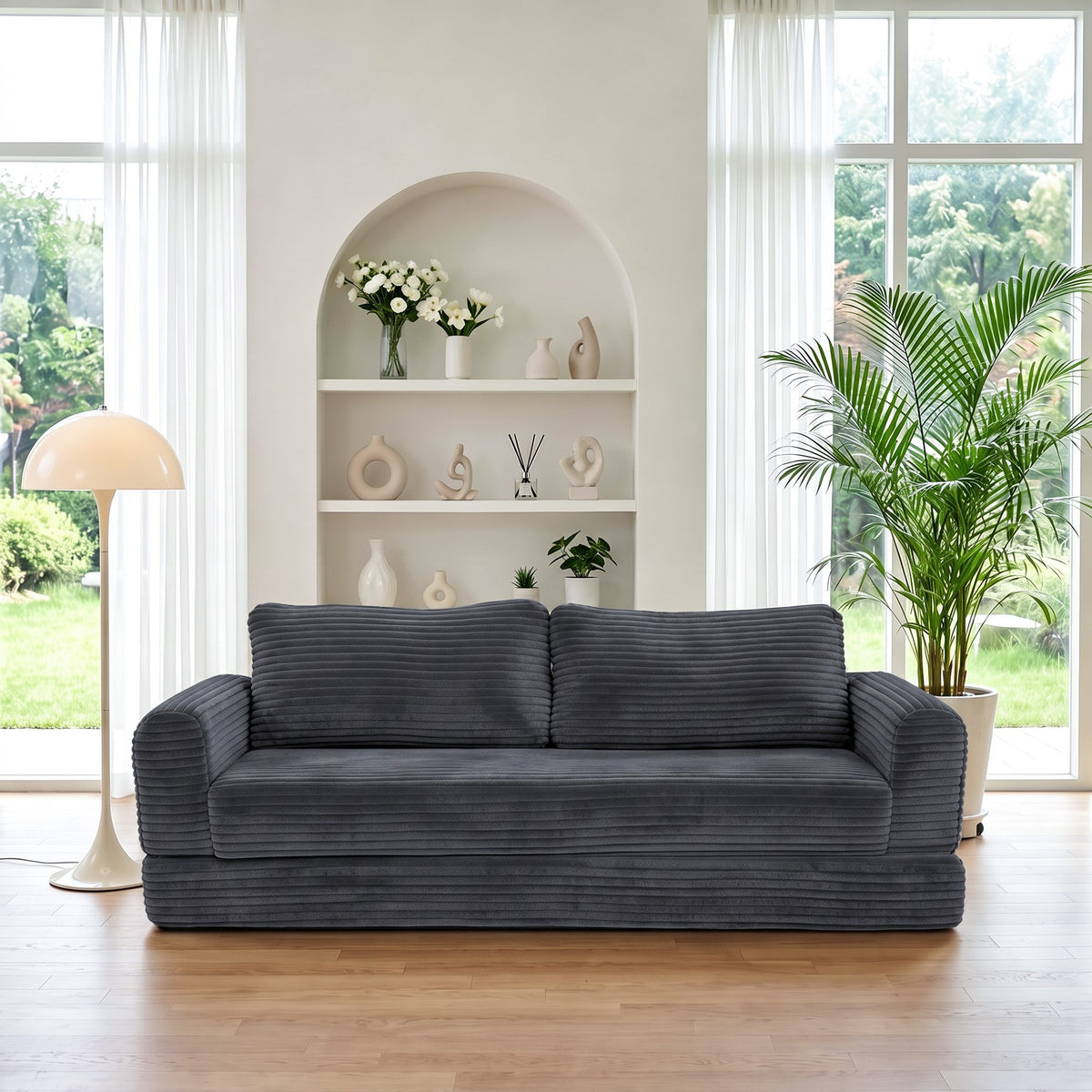 Corduroy Boneless Sofa Bed — 2-Seat, 76"W — Dark Gray