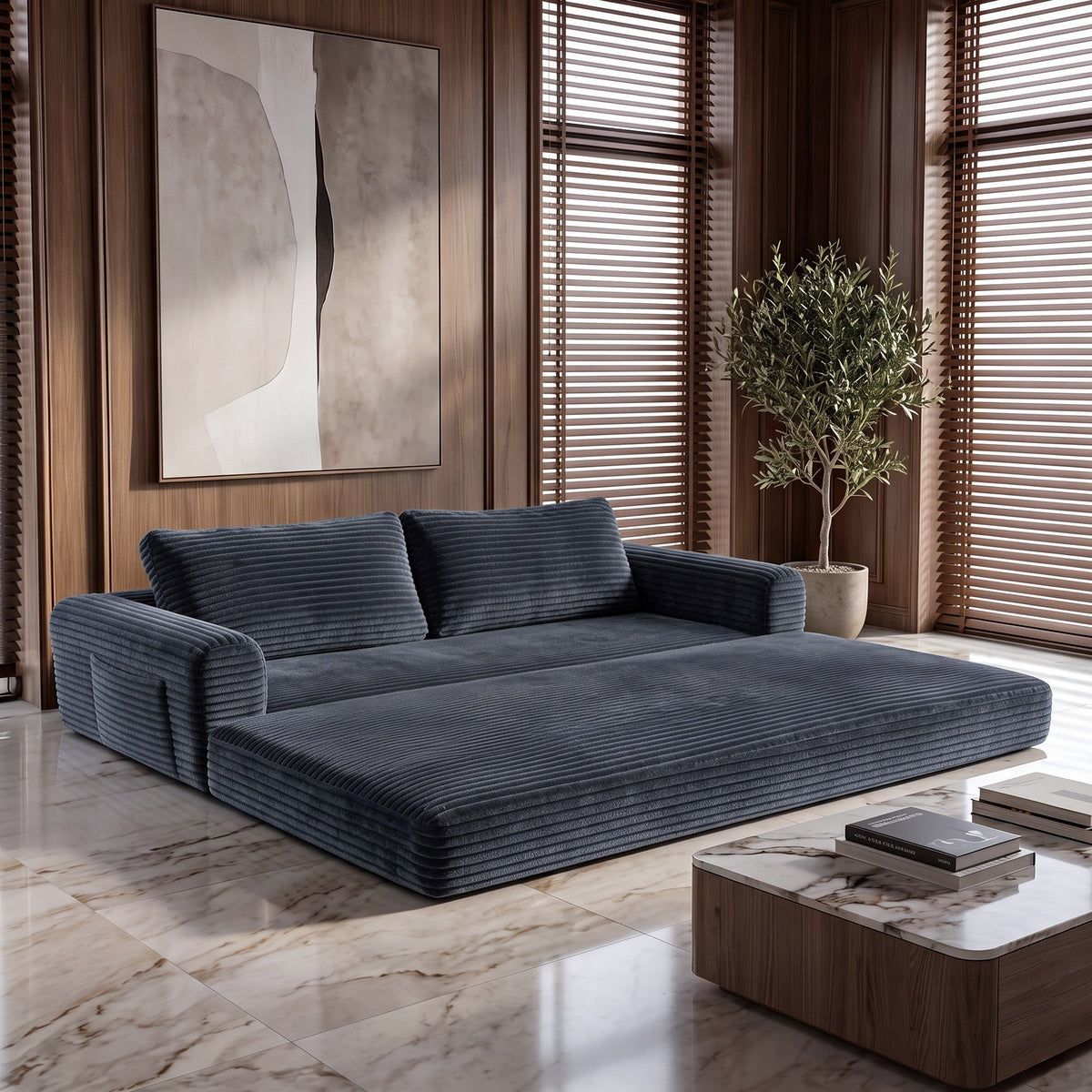 Corduroy Boneless Sofa Bed — 2-Seat, 76"W — Dark Gray
