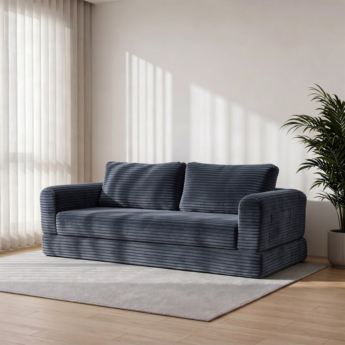 Corduroy Boneless Sofa Bed — 2-Seat, 76"W — Dark Gray
