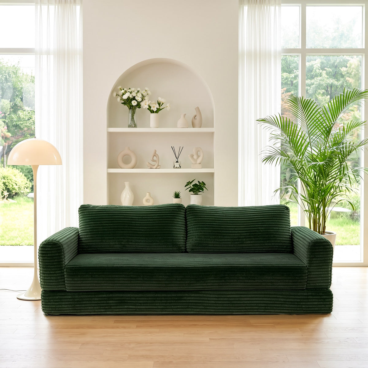 Corduroy Boneless Sofa Bed — 2-Seat, 76"W — Green