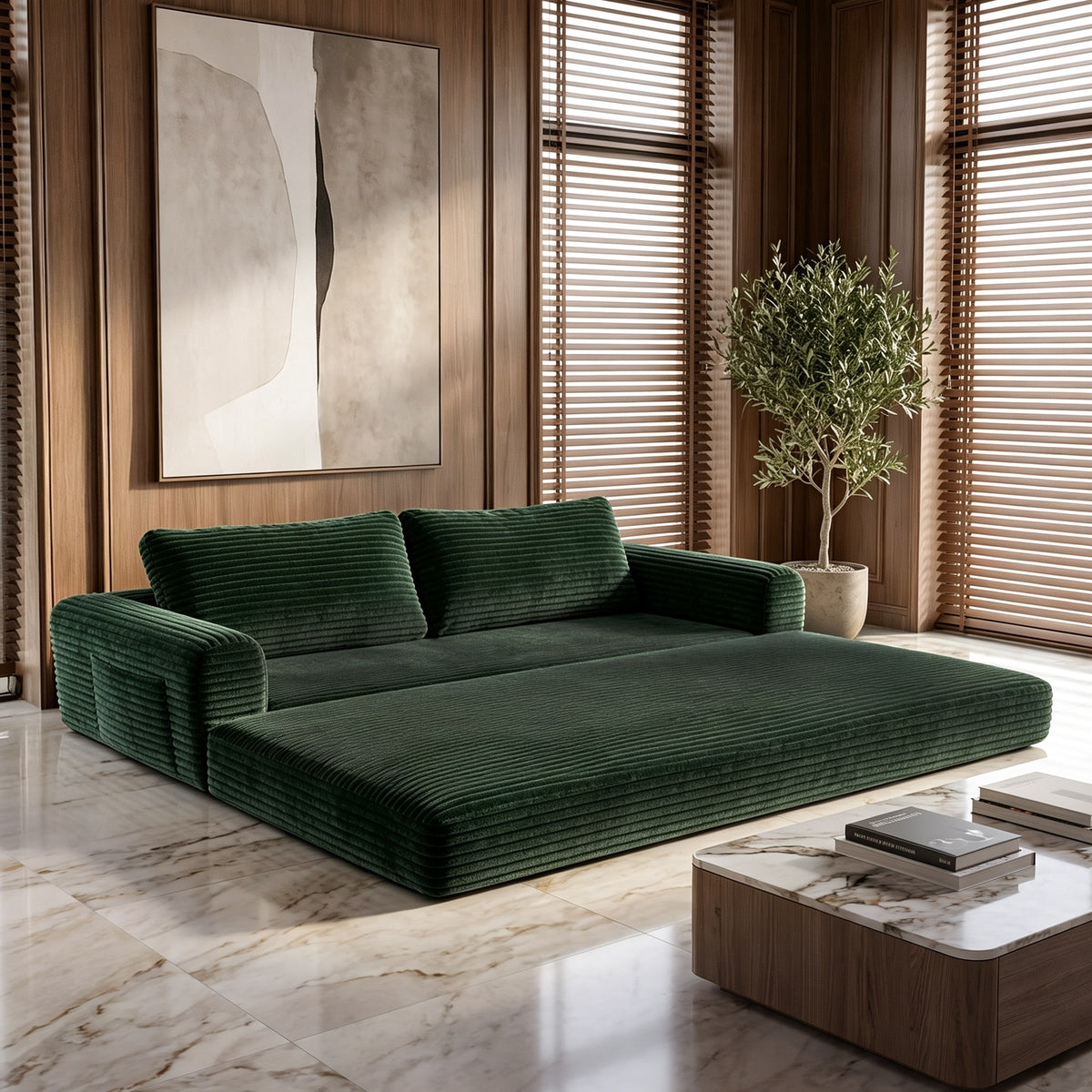 Corduroy Boneless Sofa Bed — 2-Seat, 76"W — Green