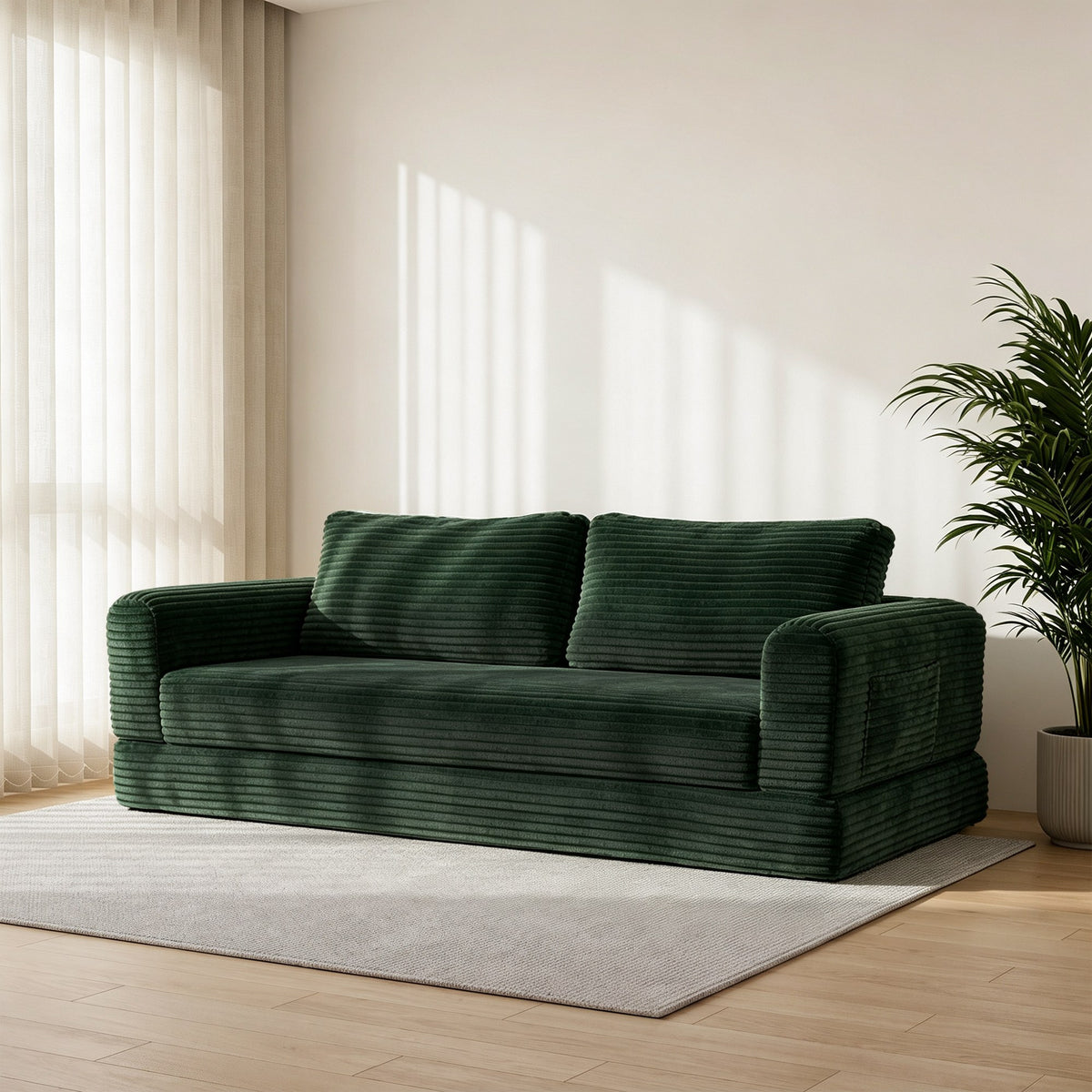 Corduroy Boneless Sofa Bed — 2-Seat, 76"W — Green